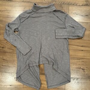 Free People Oversized Turtleneck Split Back Gray Tunic Boho Top Pullover Sz‎ L